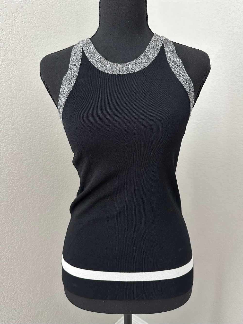 rag & bone Black Tank with Silver Trim and White Band